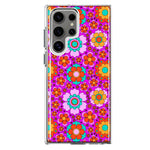 Mundaze - Case for Samsung Galaxy S22 Ultra Slim Shockproof Hard Shell Soft TPU Heavy Duty Protective Phone Cover - Groovy Cute Pink Flowers