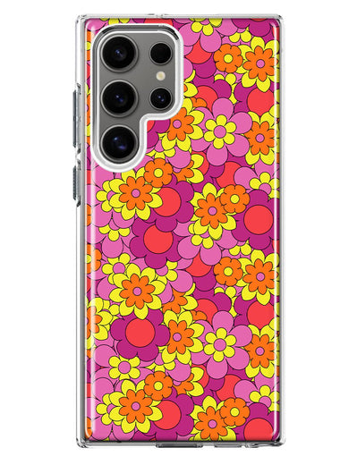 Mundaze - Case for Samsung Galaxy S23 Ultra Slim Shockproof Hard Shell Soft TPU Heavy Duty Protective Phone Cover - Groovy Pink Yellow Floral