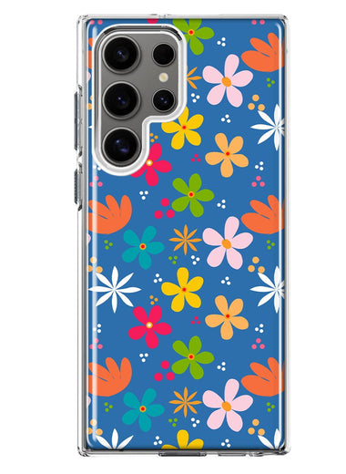 Mundaze - Case for Samsung Galaxy S23 Ultra Slim Shockproof Hard Shell Soft TPU Heavy Duty Protective Phone Cover - Blue Cute Flowers