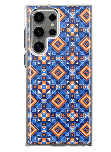 Mundaze - Case for Samsung Galaxy S22 Ultra Slim Shockproof Hard Shell Soft TPU Heavy Duty Protective Phone Cover - Abstract Blue Orange Diamond Tribal