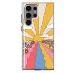 Mundaze - Case for Samsung Galaxy S22 Ultra Slim Shockproof Hard Shell Soft TPU Heavy Duty Protective Phone Cover - Retro Sunset Flower Field