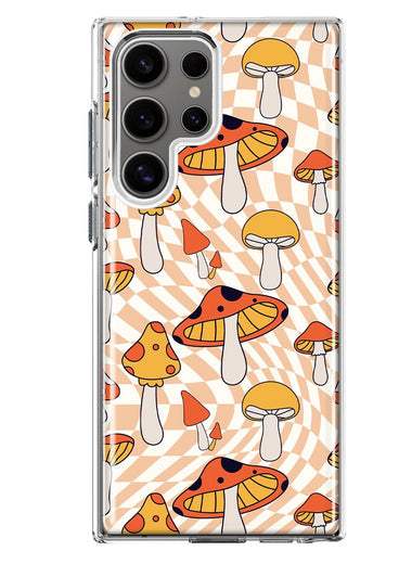 Mundaze - Case for Samsung Galaxy S22 Ultra Slim Shockproof Hard Shell Soft TPU Heavy Duty Protective Phone Cover - Retro groovy Mushrooms