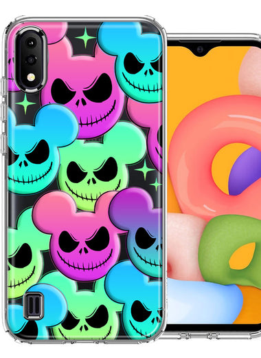 Samsung Galaxy A01 Bright Rainbow Nightmare Skulls Spooky Season Halloween Design Double Layer Phone Case Cover