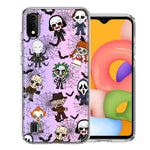 Samsung Galaxy A01 Classic Haunted Horror Halloween Nightmare Characters Spider Webs Design Double Layer Phone Case Cover
