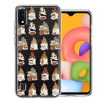 Samsung Galaxy A01 Cute Morning Coffee Lovers Gnomes Characters Drip Iced Latte Americano Espresso Brown Double Layer Phone Case Cover