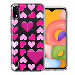 Samsung Galaxy A01 Pink Purple Origami Valentine's Day Polkadot Hearts Design Double Layer Phone Case Cover