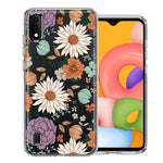 Samsung Galaxy A01 Feminine Classy Flowers Fall Toned Floral Wallpaper Style Double Layer Phone Case Cover