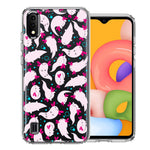 Samsung Galaxy A01 Pink Happy Swimming Axolotls Polka Dots Double Layer Phone Case Cover