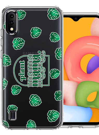 Samsung Galaxy A01 Plant Mama Houseplant Lover Monstera Tropical Leaf Green Design Double Layer Phone Case Cover