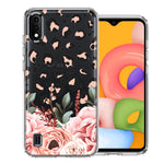 For Samsung Galaxy A01 Classy Blush Peach Peony Rose Flowers Leopard Phone Case Cover