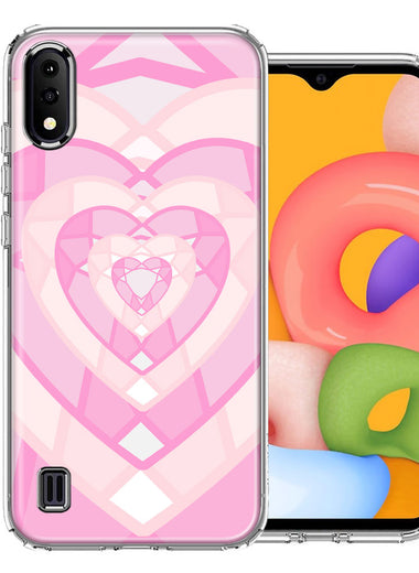Samsung Galaxy A01 Pink Gem Hearts Design Double Layer Phone Case Cover