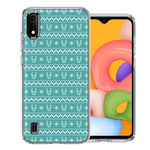 Samsung Galaxy A01 Teal Christmas Reindeer Pattern Design Double Layer Phone Case Cover