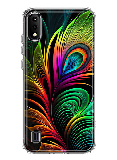 Samsung Galaxy A01 Neon Rainbow Glow Peacock Feather Hybrid Protective Phone Case Cover