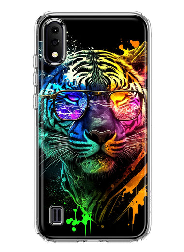 Samsung Galaxy A01 Neon Rainbow Swag Tiger Hybrid Protective Phone Case Cover