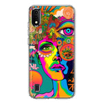 Samsung Galaxy A01 Neon Rainbow Psychedelic Hippie One Eye Pop Art Hybrid Protective Phone Case Cover