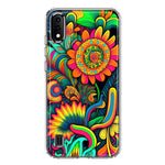 Samsung Galaxy A01 Neon Rainbow Psychedelic Indie Hippie Sunflowers Hybrid Protective Phone Case Cover