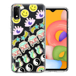 Samsung Galaxy A01 70's Yin Yang Hippie Happy Peace Stars Design Double Layer Phone Case Cover