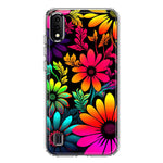 Samsung Galaxy A01 Neon Rainbow Glow Colorful Abstract Flowers Floral Hybrid Protective Phone Case Cover