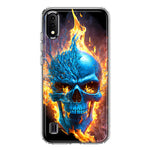 Samsung Galaxy A01 Blue Flaming Skull Burning Fire Double Layer Phone Case Cover