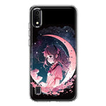 Samsung Galaxy A01 Kawaii Manga Pink Cherry Blossom Dreaming Moon Girl Hybrid Protective Phone Case Cover