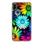 Samsung Galaxy A01 Neon Rainbow Daisy Glow Colorful Daisies Baby Blue Pink Yellow White Double Layer Phone Case Cover