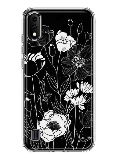 Samsung Galaxy A01 Line Drawing Art White Floral Flowers Hybrid Protective Phone Case Cover