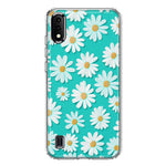 Samsung Galaxy A01 Turquoise Teal White Daisies Cute Daisy Polka Dots Double Layer Phone Case Cover