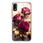 Samsung Galaxy A01 Romantic Elegant Gold Marble Red Roses Double Layer Phone Case Cover