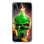 Samsung Galaxy A01 Green Flaming Skull Burning Fire Double Layer Phone Case Cover