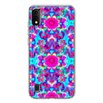 Samsung Galaxy A01 Pink Blue Vintage Hippie Tie Dye Flowers Hybrid Protective Phone Case Cover