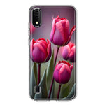 Samsung Galaxy A01 Pink Tulip Flowers Floral Hybrid Protective Phone Case Cover