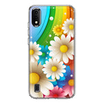 Samsung Galaxy A01 Colorful Rainbow Daisies Blue Pink White Green Double Layer Phone Case Cover