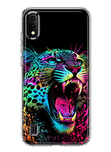 Samsung Galaxy A01 Neon Rainbow Glow Colorful Leopard Hybrid Protective Phone Case Cover