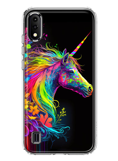 Samsung Galaxy A01 Neon Rainbow Glow Unicorn Floral Hybrid Protective Phone Case Cover