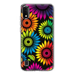 Samsung Galaxy A01 Neon Rainbow Glow Sunflowers Colorful Floral Pink Purple Double Layer Phone Case Cover