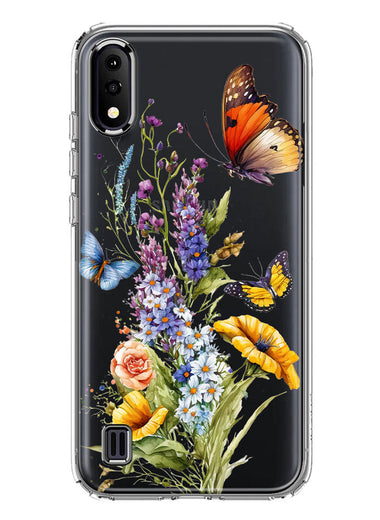 Samsung Galaxy A01 Yellow Purple Spring Flowers Butterflies Floral Hybrid Protective Phone Case Cover