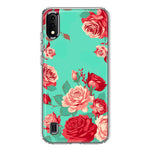 Samsung Galaxy A01 Turquoise Teal Vintage Pastel Pink Red Roses Double Layer Phone Case Cover