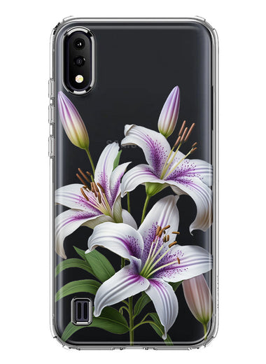Samsung Galaxy A01 White Lavender Lily Purple Flowers Floral Hybrid Protective Phone Case Cover