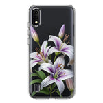 Samsung Galaxy A01 White Lavender Lily Purple Flowers Floral Hybrid Protective Phone Case Cover