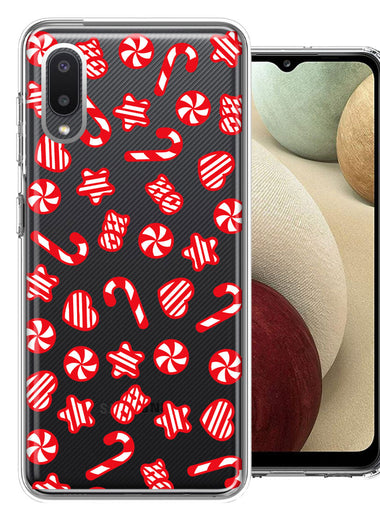 Samsung Galaxy A02 Christmas Winter Red White Peppermint Candies Swirls Candycanes Design Double Layer Phone Case Cover