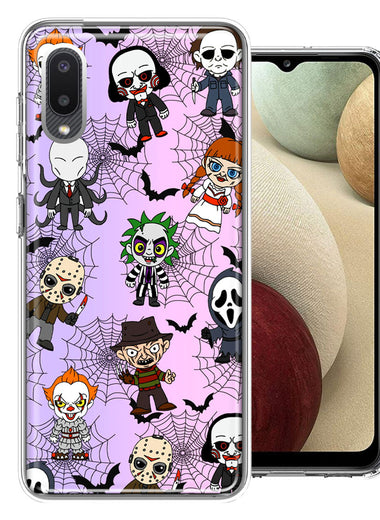 Samsung Galaxy A02 Classic Haunted Horror Halloween Nightmare Characters Spider Webs Design Double Layer Phone Case Cover
