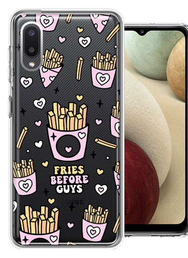 Samsung Galaxy A02 Cute Valentine Pink Love Hearts Fries Before Guys Double Layer Phone Case Cover