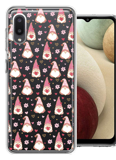 Samsung Galaxy A02 Pink Blush Valentines Day Flower Hearts Gnome Characters Cute Double Layer Phone Case Cover
