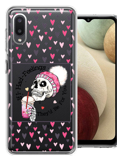 Samsung Galaxy A02 Pink Dead Valentine Skull Frap Hearts If I had Feelings They'd Be For You Love Double Layer Phone Case Cover