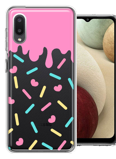 Samsung Galaxy A02 Pink Drip Frosting Cute Heart Sprinkles Kawaii Cake Design Double Layer Phone Case Cover