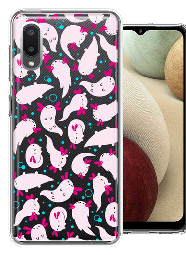 Samsung Galaxy A02 Pink Happy Swimming Axolotls Polka Dots Double Layer Phone Case Cover