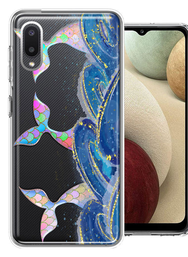Samsung Galaxy A02 Rainbow Mermaid Tails Scales Ocean Waves Beach Girls Summer Double Layer Phone Case Cover