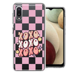 Samsung Galaxy A02 Retro Pink Checkered XOXO Vintage 70s Style Hippie Valentine Love Double Layer Phone Case Cover