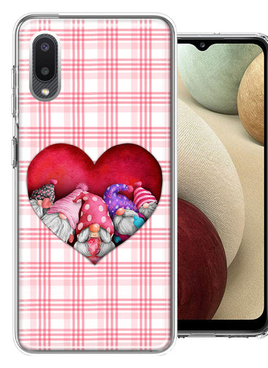 Samsung Galaxy A02 Valentine's Day Garden Gnomes Heart Love Pink Plaid Double Layer Phone Case Cover