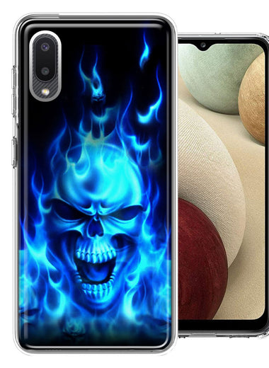 Samsung Galaxy A02 Blue Flaming Skull Double Layer Phone Case Cover